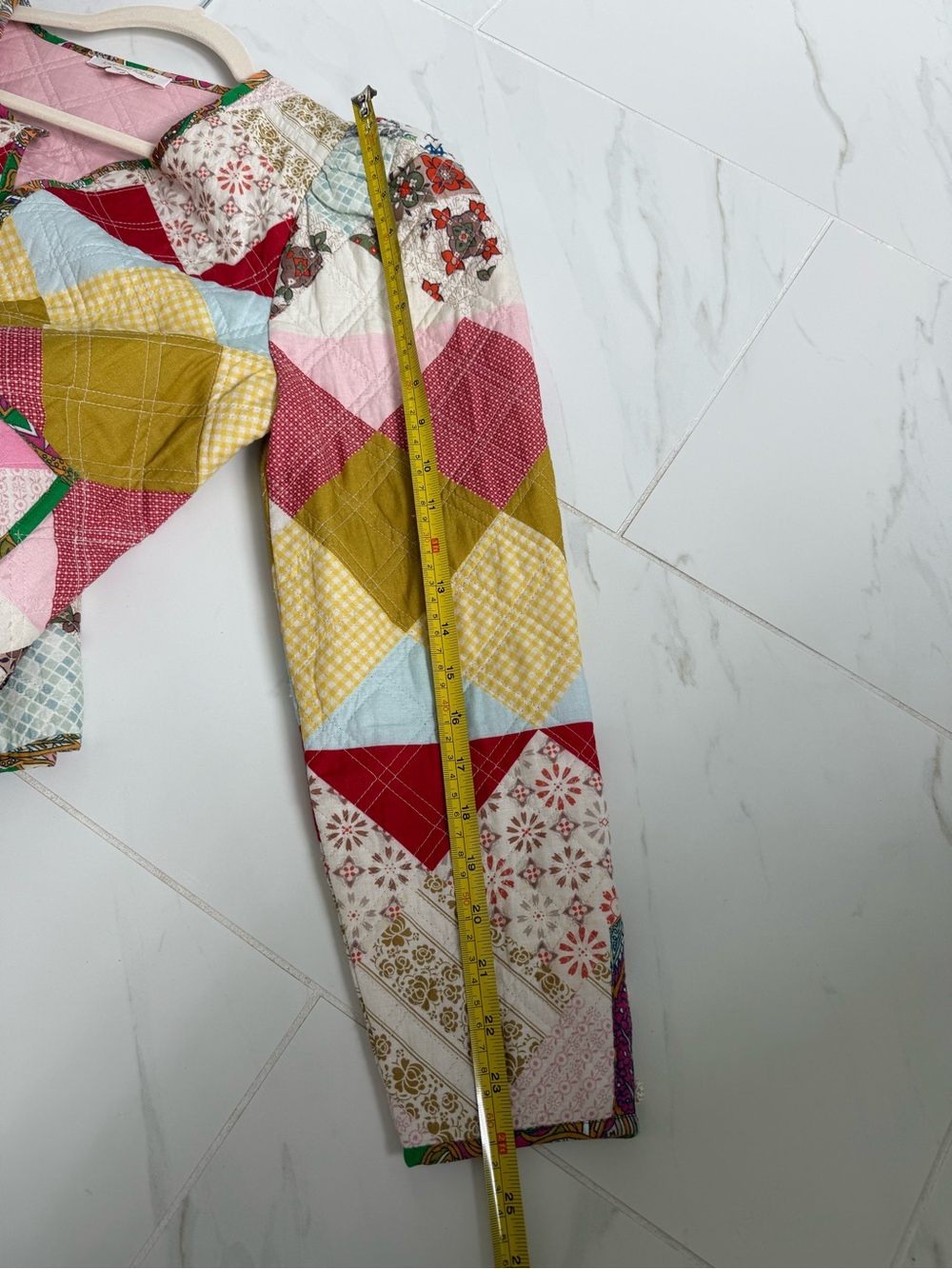 Patchwork Quilted Bomber Jacket in Pink, Yellow & Red small - Picture 7 of 7